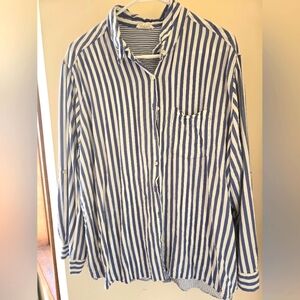 JANE And Delancey Womens XL Nautical Stripe Tunic Navy White Button Down Blouse